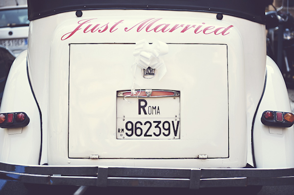 newlywed vehicle - wedding photo by top Rome based destination wedding photographer Rochelle Cheever, Rome Weddings Photography